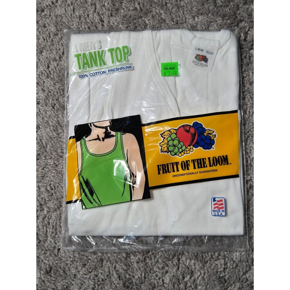 Vtg Nwt Fruit of the Loom Men's Tank Top White 100% Cotton Made USA 1991